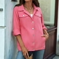 thumbnail image 4 of Womens Trendy Long Sleeve Denim Jackets Button Down Fitted Trucker Shacket with Pockets Pink L, 4 of 7