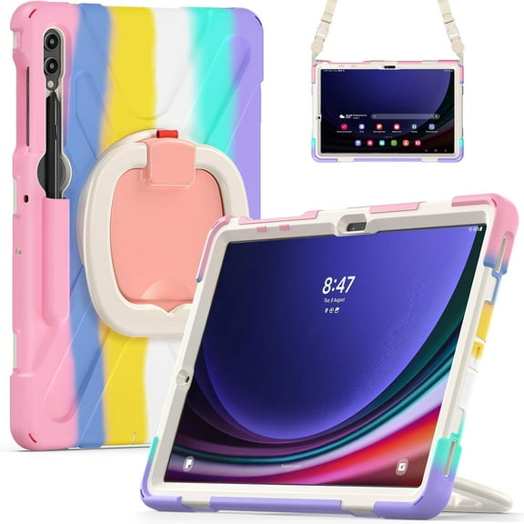 REQO Case for Samsung GalaxyTab S9 /S9 FE /S8 /S7 /S7 FE,3-Layer Structure Protective Portable Hybrid Shock-Proof Cover with S Pen Holder Rotatable Hook&Loop Kickstand