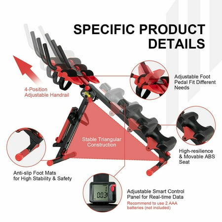Costway - 4 in 1 Folding Rowing Machine AB Crunch Workout Machine with Control Panel Home Gym - Black/Red