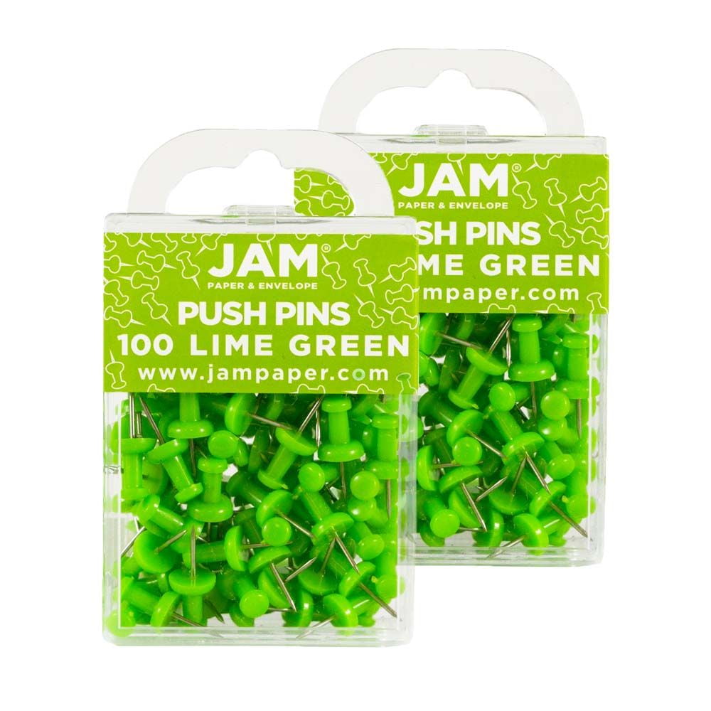 JAM Push Pins, Lime Green Pushpins, 2 Packs of 100