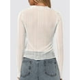 thumbnail image 6 of Women Sexy- See Through Long Sleeve T-Shirts Mesh Sheer Skinny Rib Scalloped Trim Tees Blouse Top Outfits White M, 6 of 7