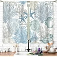 thumbnail image 2 of Ocean Beach Kitchen Curtains Nautical Coastal Starfish Seashell Small Window Treatment Underwater Cafe Short Window Curtains for Bathroom Dining Room Blue Sea Treatment Drapes 26x36 inch, 2 of 6