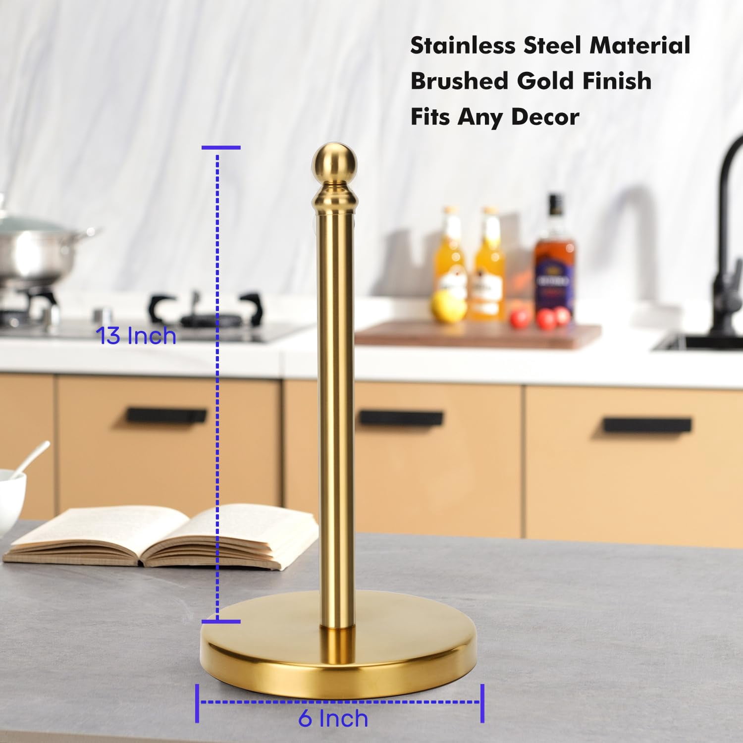 Paper Towel Holder Countertop  Standing Roll For Kitchen Bathroom With Weighted Base One-handed Operation (gold)