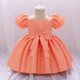 thumbnail image 2 of MEZZALL Dresses Elegant Satin Bow Dress For Baby Girls Birthday Party Gown Stylish Short Sleeve Crew Neck Solid Color Child Sundress, 2 of 4