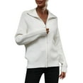 thumbnail image 2 of Baqcunre Sweaters For Women Knitted Turtleneck Solid Color Women'S Knitwear Zipper Sweater Women Cardigan For Women Fall Outfits For Women 2023 White S, 2 of 9
