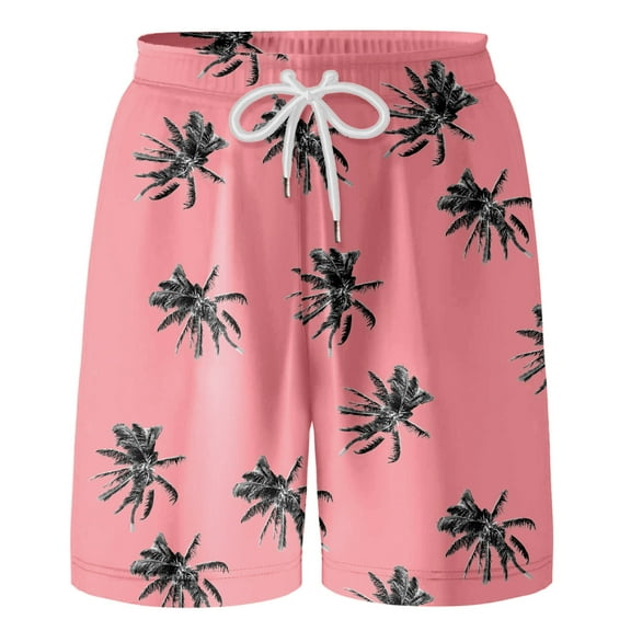 TOOYOU Boys Swim Trunks With Drawstring Elastic Waist Summer Casual Hawaii Holiday Beach Floral Shorts Versatile Shorts For Boys Size 6-7 Years Pink