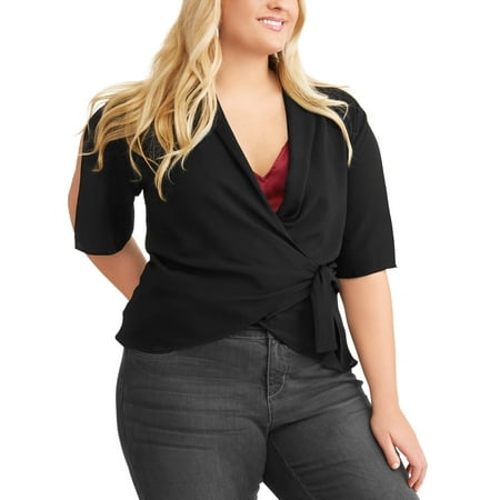 Poof Junior's Plus Cross Over Tie Drape Blouse