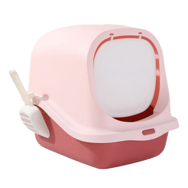 Caja de arena para gatos cerrada con pala y tapa grande para gatos de interior Rosa