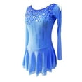 thumbnail image 3 of LIUHUO Customized Blue Spandex Long sleeved Figure Skating Dress Girls Ladies with Cascading Diamond Embellishments Flowing Design, 3 of 9