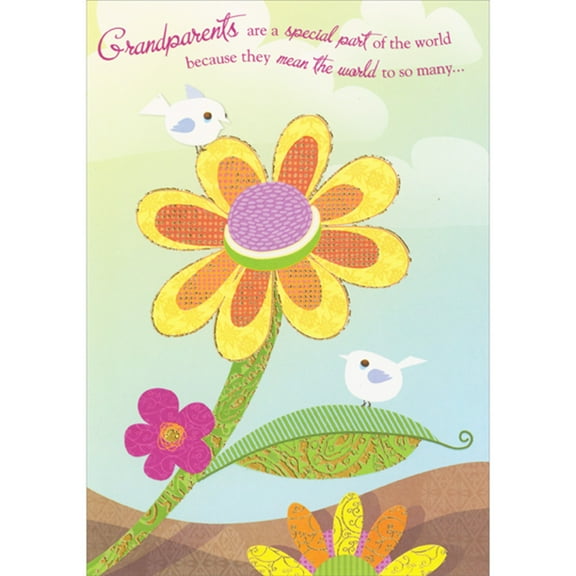 Designer Greetings Mean the World to So Many: Two White Birds on Large Yellow Flower Easter Card for Grandparents