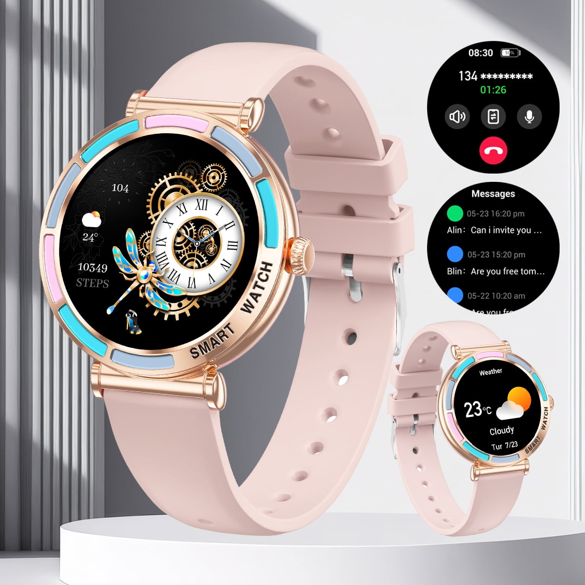 Smart Watch Bluetooth Call(Answer/Make Calls) IP67 Waterproof Fiteness Tracker Step Pedimeter 100+ Sports Modes for Android Ios Women Smartwatch