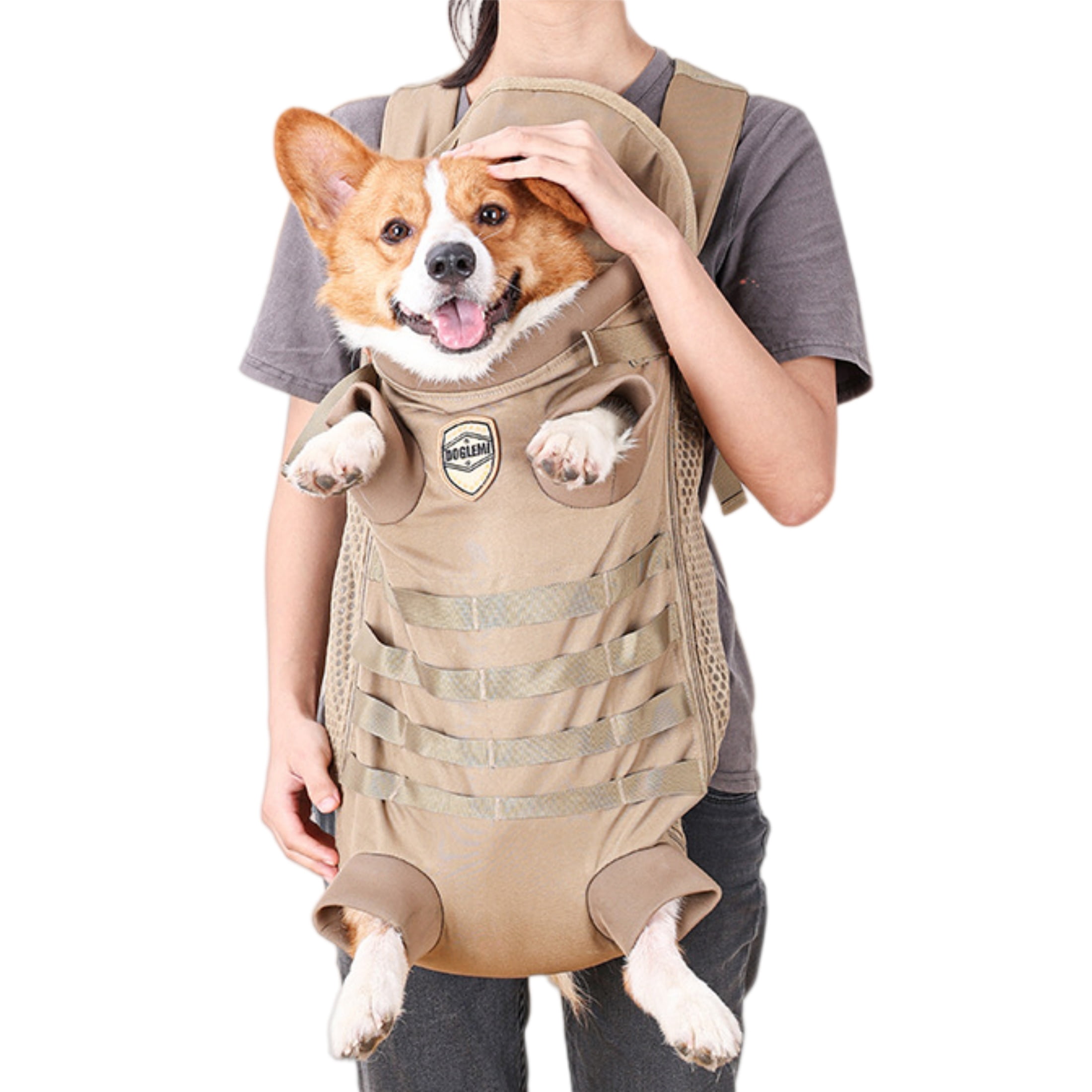 Newborn Brand Dog Front Carrier Backpack for Small Dogs,Breathable Hands-Free Legs Out Pet Travel Bag for Outdoor Camping, 30X21.7X15 inch ,Khaki,m