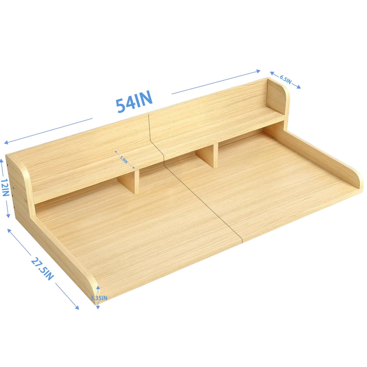 54" x 27.5" Double Layer Washer Dryer Countertop  Oak  Laundry Wood Shelf Topper with Non-Slip Pads & Edge for Laundry Room Storage Organization