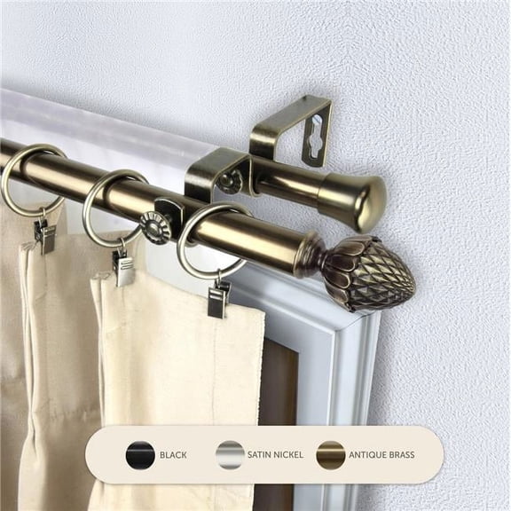 Central Design 4767-994 0.8125 in. Opal Double Curtain Rod with 120 to 170 in. Extension, Antique Brass