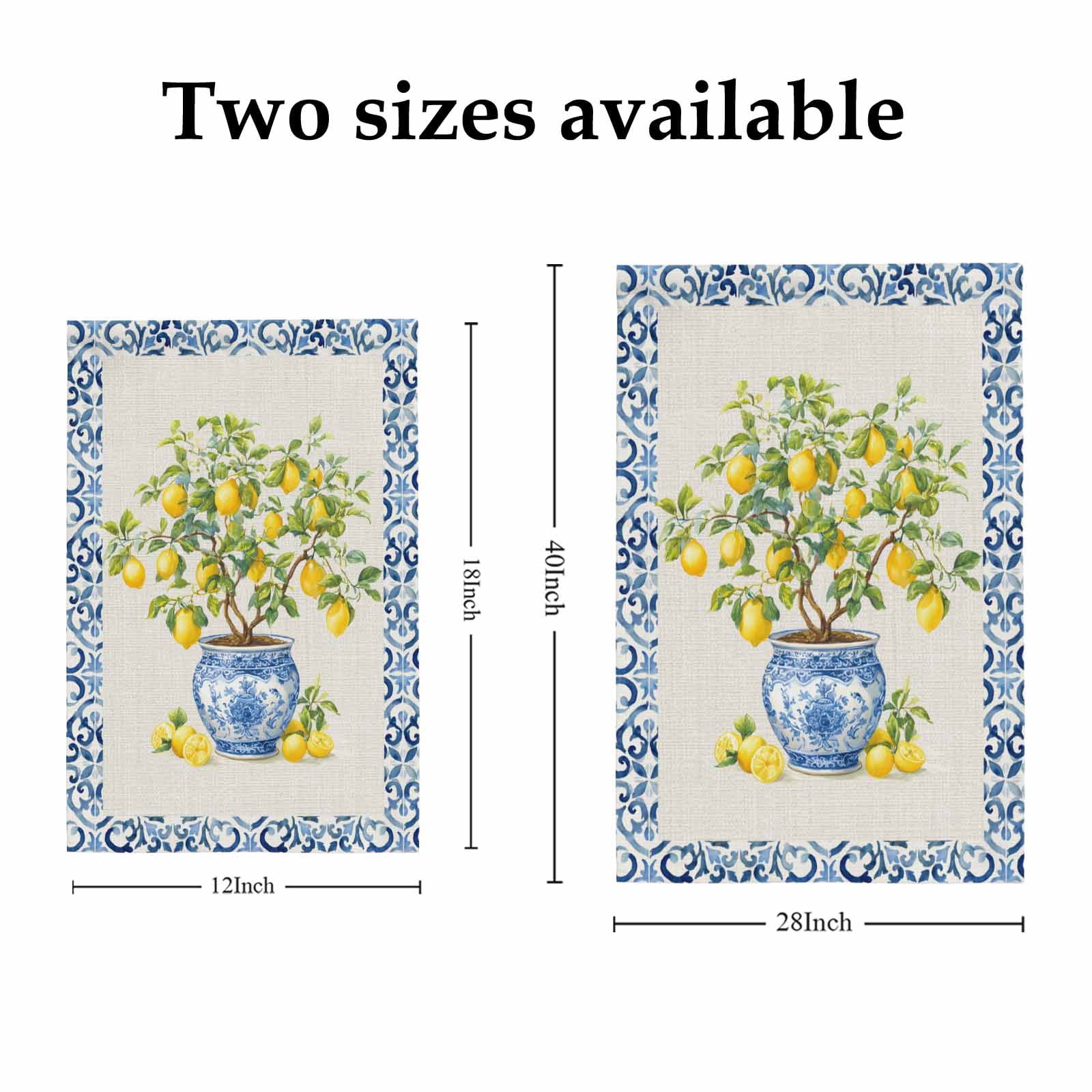 Summer Fruit House Flags For Outdoor, Watercolor Yellow Lemon Porcelain Potted Plant Small Double Side Yard Flags Weather Proof House Decor for Lawn Outside Holiday 28 x 40 Inches