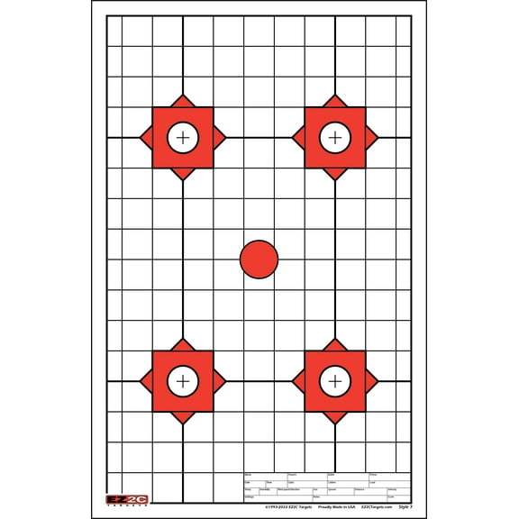 25 EZ2C Targets: Four Bullseye Plus Sight in w/Grid Paper Shooting Targets 11"x17"