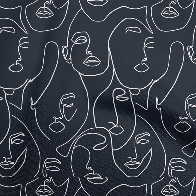 oneOone Polyester Spandex Black Fabric Line Drawing Face Sewing Craft Projects Fabric Prints By Yard 56 Inch Wide