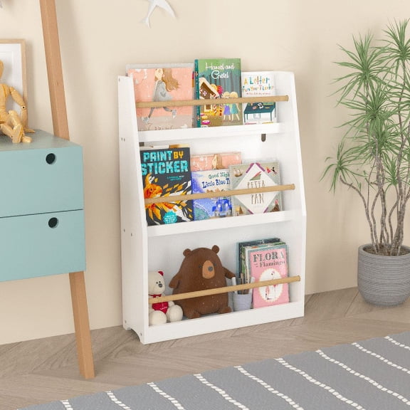 3 Tier Kids Book Shelf,Kids Book Rack, Helps Keep Bedrooms, Playrooms, and Classrooms Organized,White