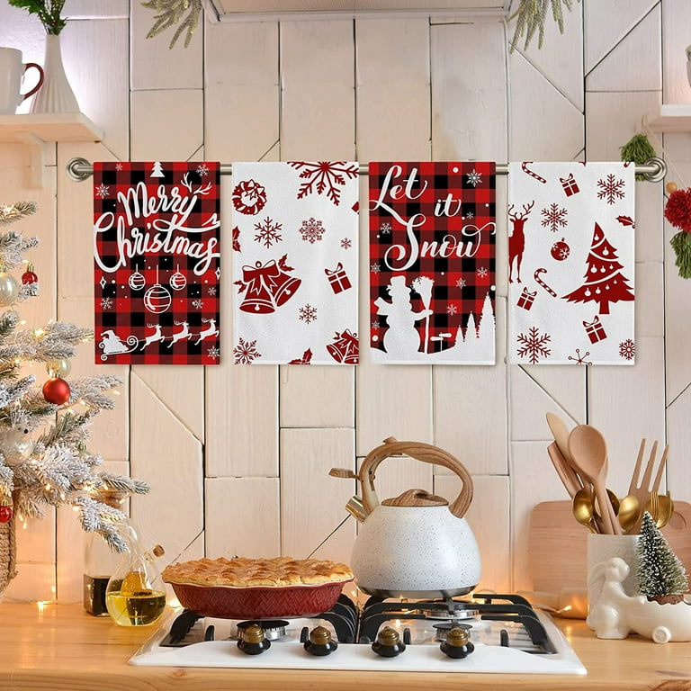 Christmas Kitchen Towels Black White Plaid Winter Hand Towels Xmas  Absorbent Dishcloths Christmas Kitchen Decor Christmas Dish Tea Towels  Holiday Tea