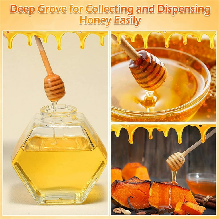 XKHHLH Hexagonal Glass Honey Bottle with Wooden Stirring Rod Honey