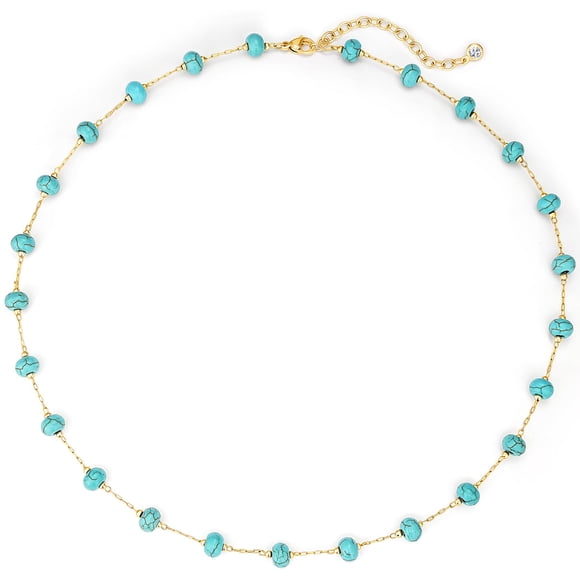 Collar LADYGD de Cuentas Turquesa con Baño de Oro 14K de 45 cm
