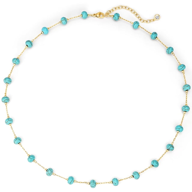 Collar LADYGD de Cuentas Turquesa con Baño de Oro 14K de 45 cm