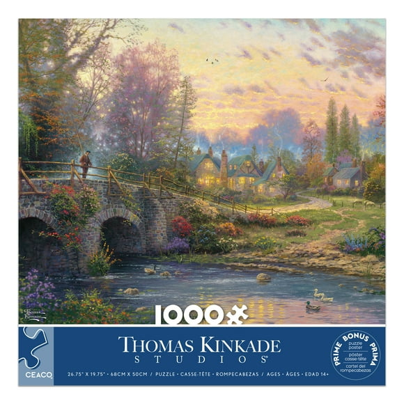 Puzzle en bois de 1000 pièces Ceaco Thomas Kinkade Cobblestone Evening pour adultes, dès 14 ans