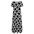 thumbnail image 4 of Robe à Carreaux Cœurs, Robe Maxi de Fête Noire et Blanche, Manches Courtes, Style de Rue Boho, Robes Longues de Plage pour Femmes, Vestido Oversize, 4 of 5