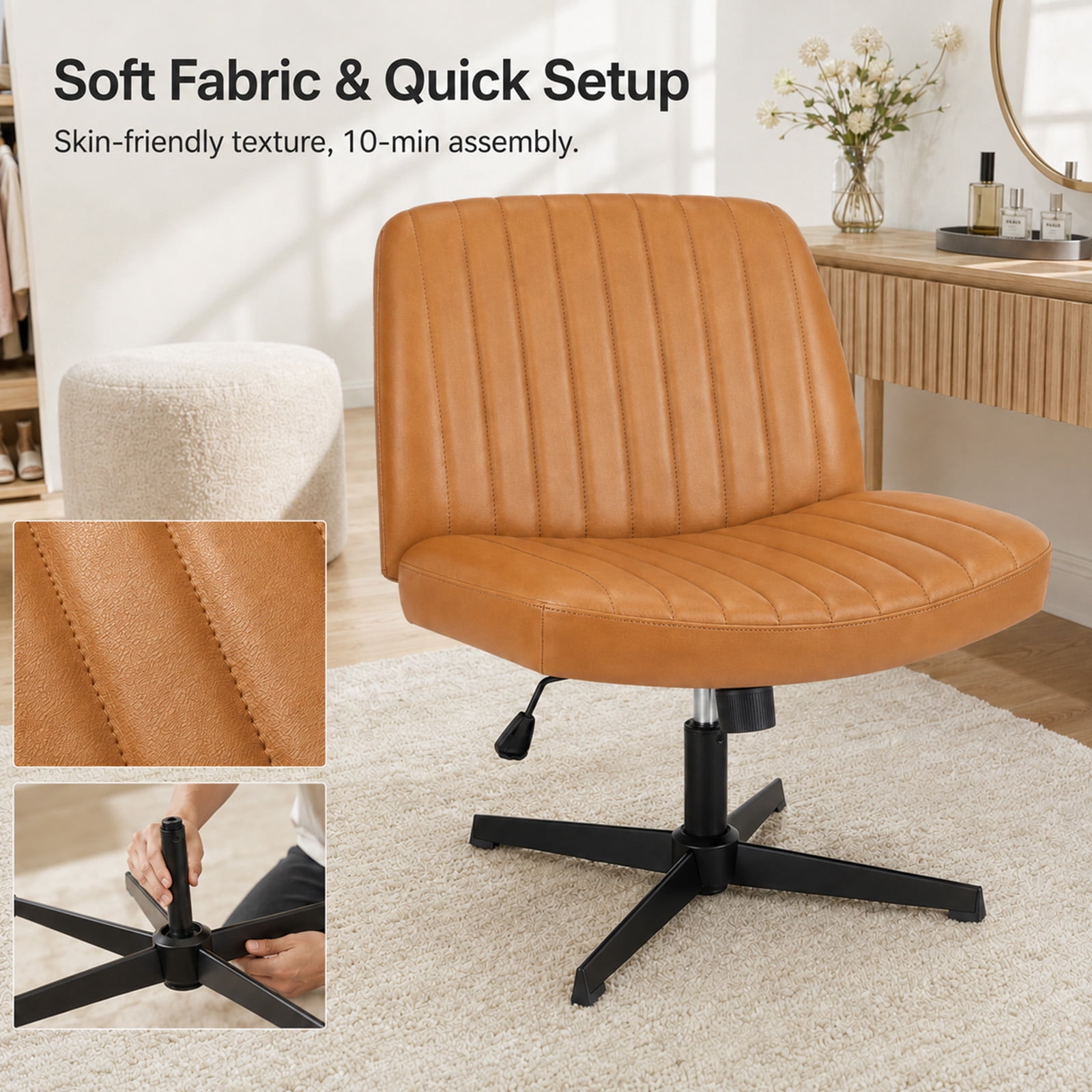 Alvantor Criss Cross Office Chair, No Wheels Armless Swivel, Wide Seat Criss Cross Chair for Home Office & Reading Room