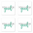 thumbnail image 1 of Saying Coaster Set of 4, Calligraphic Inscription Simplistic Style You Look Lettering, Square Hardboard Gloss Coasters, Standard Size, Shamrock Green Grey, by Ambesonne, 1 of 2