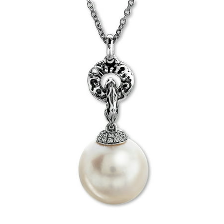 Evert deGraeve 13 mm Freshwater Pearl and White Sapphire Pendant Necklace in Sterling Silver