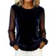 thumbnail image 3 of TaTaai Ladies Long Sleeve Round Neck Top Velvet Mesh Insert Blouse Solid Color Dressy Casual Evening Wear Gift, 3 of 6