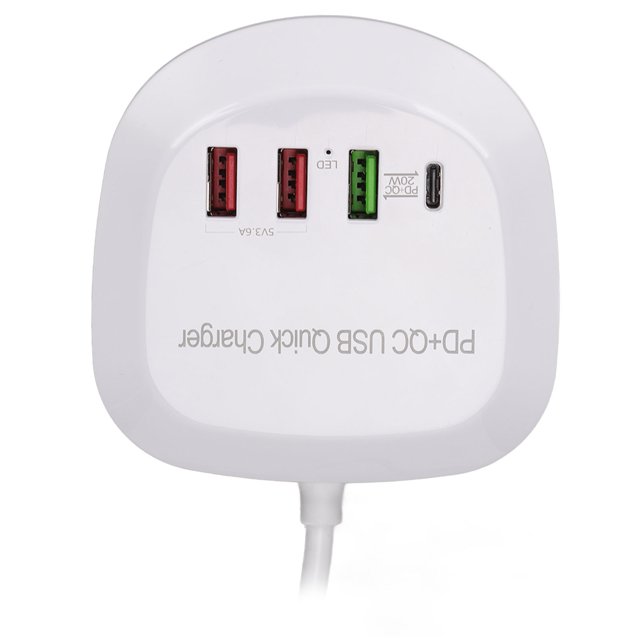 Cargador USB De 4 Puertos, Indicador De Sobrecarga Estación De Carga Rápida USB Protección Segura Pequeña PD QC 20W Enchufe De EE. UU. 100-240V Para Viajes Para El Hogar