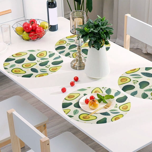Round Grid Placemat ,One Sizex1, Round Placemat, PVC Plate Mat15.4 Inch Non-Slip and Heat Resistant, Table Placemat, Dining Room Placemat Cartoon Avocado