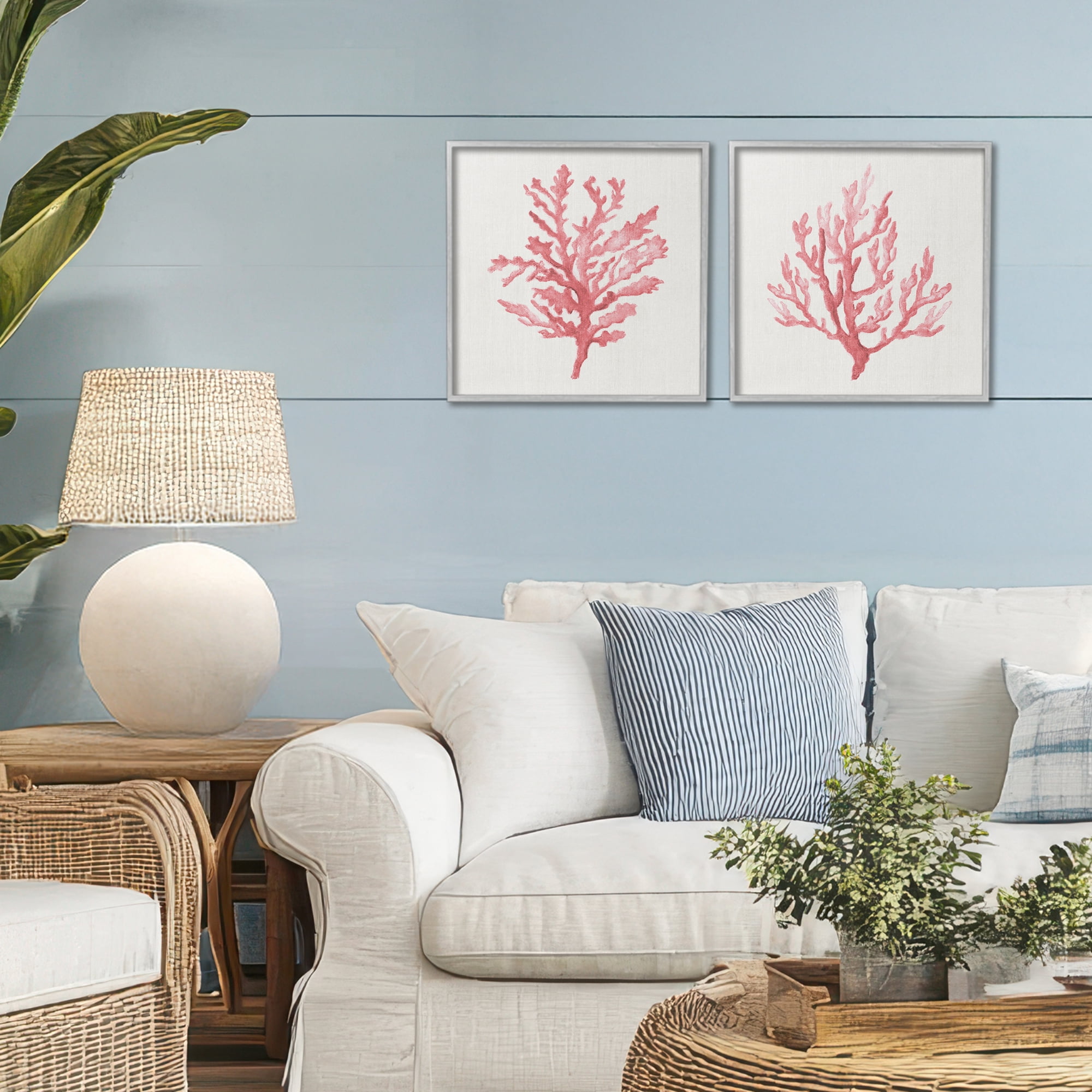 Stupell Industries Rosy Pink Coral Branches 2 Piece Gray Framed Giclee Art Set, design by Janet Tava