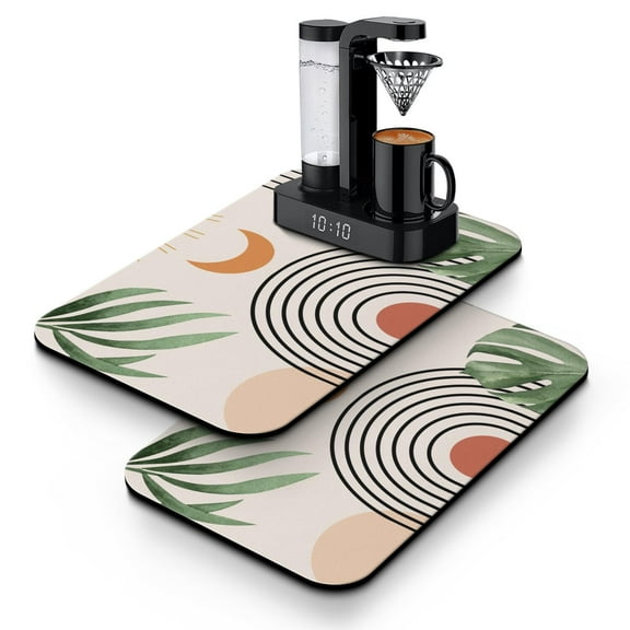 Coffee Bar Mat with Ethnic Design - Vintage Fashion Inspired Quick Drying Pad, Super Absorbent, Non-Slip Mat for Rustic Coffee Station or Countertop Use