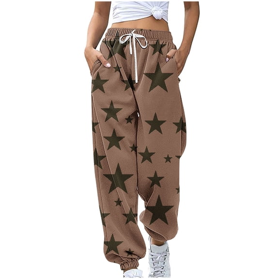 Sexlip Flannel Pajama Pants Women Star Print Fuzzy Fleece Sleep Bottoms Drawstring Comfy Lounge Pant with Pockets Sleepwear Brown L
