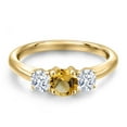 thumbnail image 3 of Gem Stone King 10K Yellow Gold Yellow Citrine and White Zirconia Engagement Ring for Women | 0.95 Cttw | Round 5MM | Gemstone November Birthstone | Size 8, 3 of 6