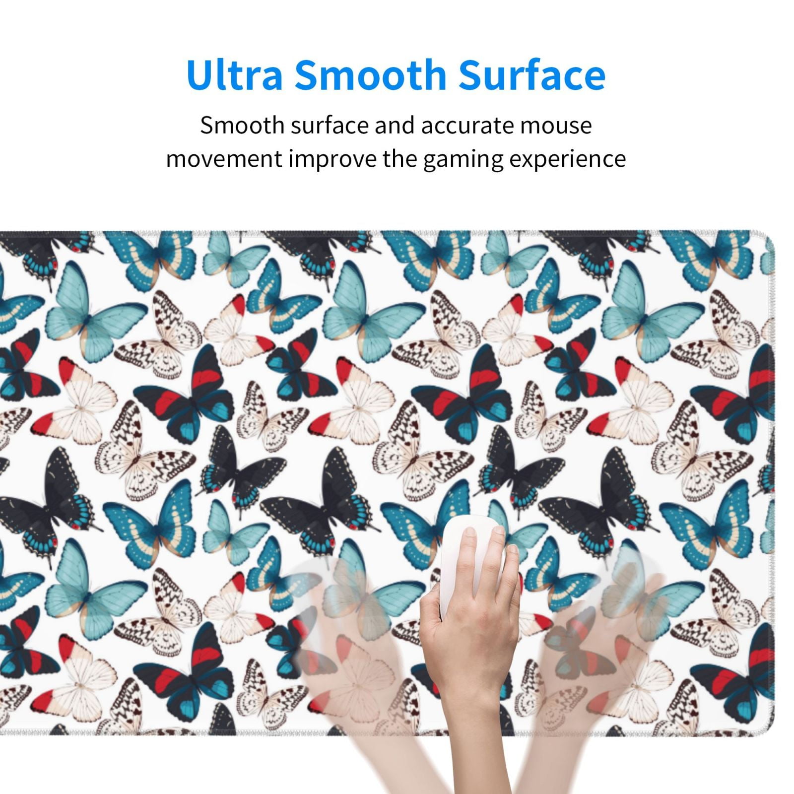 Naloa Butterfly Gaming Mouse Pad Large Mouse Mat Long Extended Desk Pad Non-Slip Rubber Mice Pads Stitched Edges Thin Pad (16x29.5 Inch)