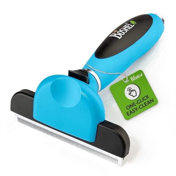 BOSHEL Ergonomic Grooming Brush for Dogs & Cats - Reduces Shedding - Easy Clean Anti-Slip Handle - Deshedding Tool