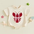 thumbnail image 4 of CUZIBR Baby Girls Romper Summer Bodysuit Short Sleeve Cute Crayfish Embroidery Pattern Romper Comfortable Casual Outfit One Piece Comfortable Fashionable Soft Clothes,Beige,6-12 Months, 4 of 4