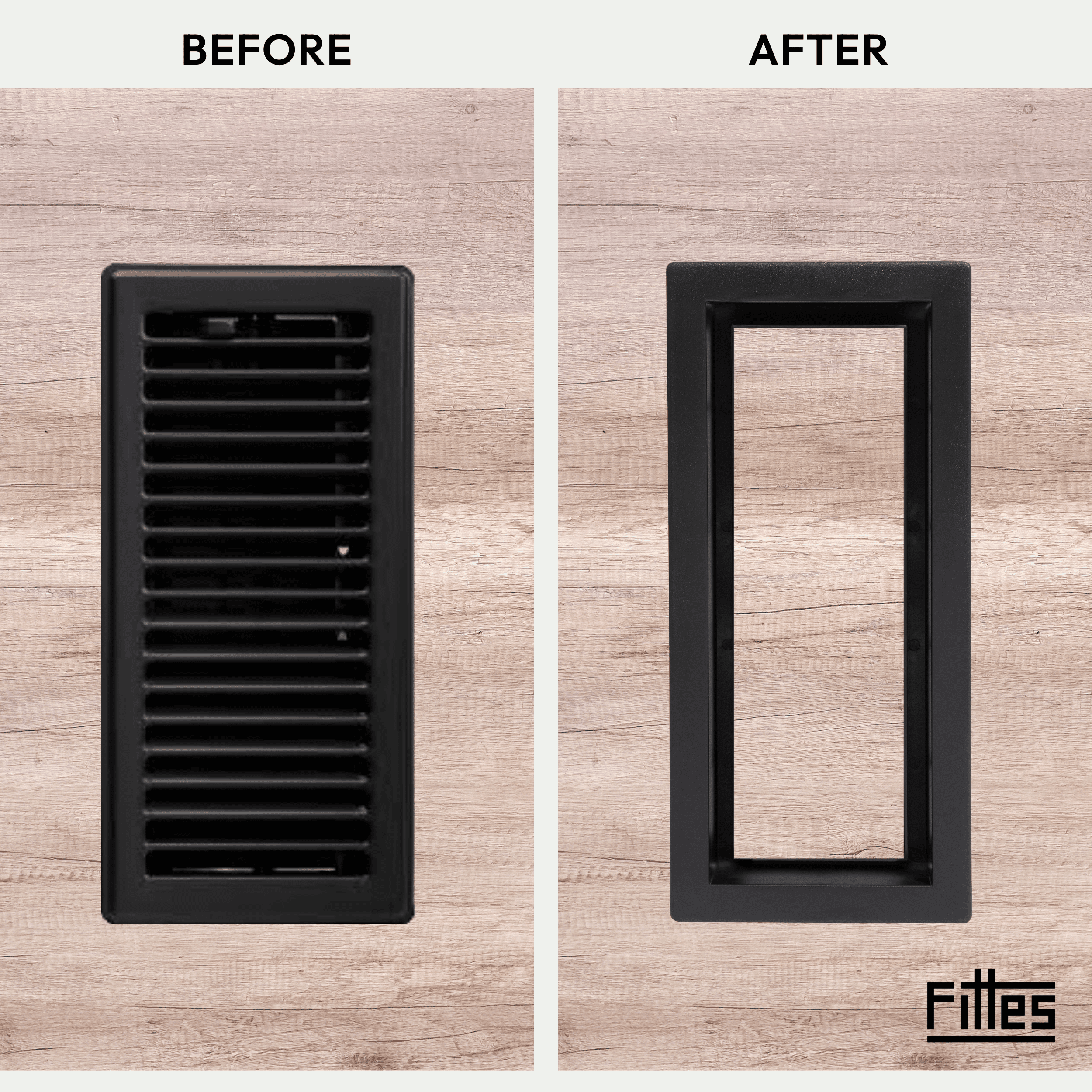 Fittes Framed Floor Vent [Lite], Minimalist ABS Plastic HVAC Air Return Register Cover, Customizable Modern Airflow Solution for Home Floor, Easy 15-Min DIY Install – 3"x10" – Matte Black