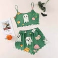 thumbnail image 6 of Nmnitkp Pajamas for Women Set Silk New Style Ladies' Casual And Fashionable Halloween Suspender Shorts Pajama Set Green,2XL, 6 of 6