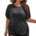 thumbnail image 2 of Giftesty Short Sleeved Solid Color Casual Loose Fitting Women's Top, 2 of 6
