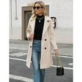 thumbnail image 2 of PUWEI Women's Casual Lapel Collar Wool Coat Double Breasted Elegant Peacoat with Pockets, 2 of 7