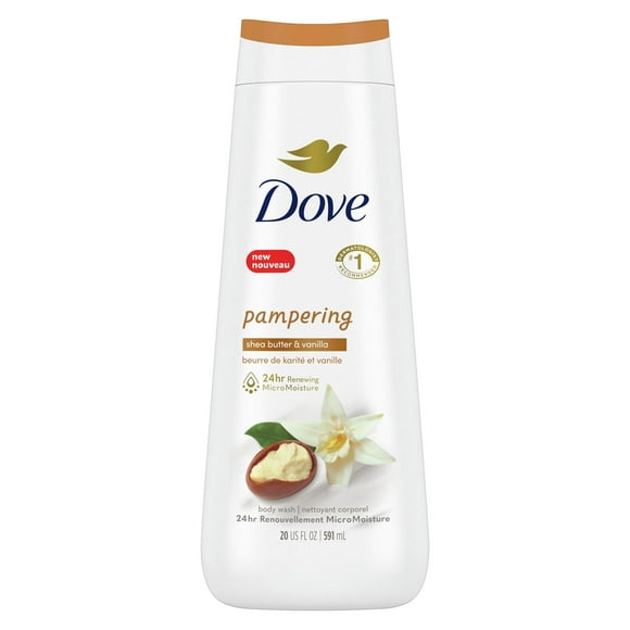 Dove Pampering Long Lasting Gentle Women's Body Wash All Skin Type, Shea Butter & Vanilla, 20 fl oz