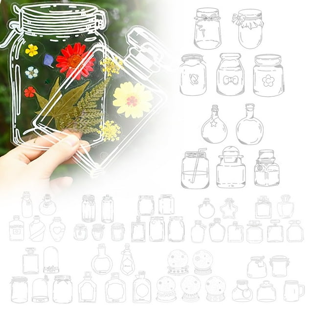 20PC Large Size Bookmark Flower Page Clips Bookmarks Children Handmade DIY Transparent Flower Page Glass Bottle Wishing Bottle Sticker