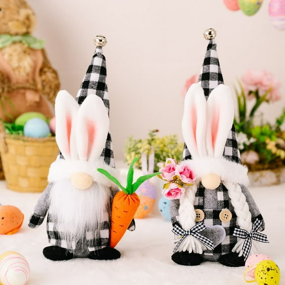 Tyidzon Easter Bunny Gnomes - 10.6" White Beard Dwarf Doll in Bunny Costume, Spring Tabletop Decoration for Farmhouse Home Easter Decor