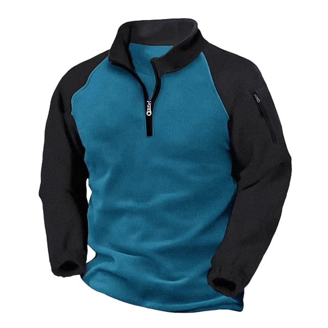 Camisas de Hombre Manga Larga Casual Cuarto Cremallera Suéter Chaqueta con Capucha con Cuello de Pie para el Trabajo Y Actividades Al Aire Libre