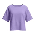 thumbnail image 5 of Basic Oversized Cropped T Shirts for Women Boxy Tee Shirts for Women Plus Size Workout Athletic Crop Tops Drop Shoulder Round Neck Half Sleeve Loose Fit Top Trendy Cute Flowy Tee Shirts Purple L, 5 of 7